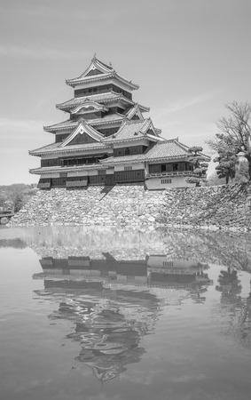 Matsumoto Castle is one of the most complete and beautiful among Japan's original castles ,black and whiteのeditorial素材