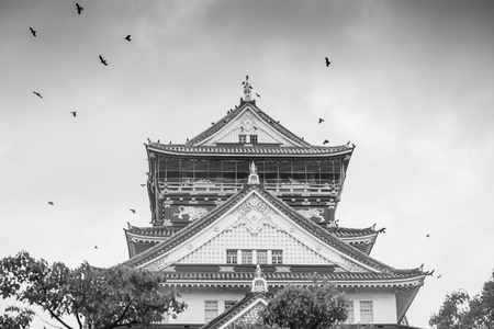 Japan landmark: the Himeji castle, an UNESCO world heritage site,  black and whiteのeditorial素材