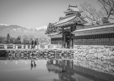 Matsumoto Castle is one of the most complete and beautiful among Japan's original castles ,black and whiteのeditorial素材