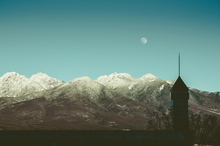 top of mountains ,moon , vintageの写真素材