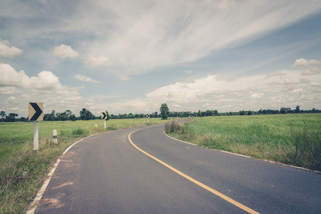 Asphalt road and blue sky ,vintageの写真素材