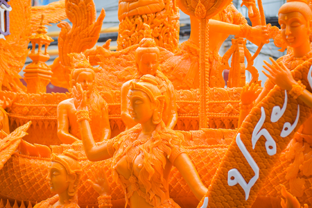 NAKHON RATCHASIMA, THAILAND - JULY 31 : Thai candle festival of buddha on July 31, 2015 in Nakhon Ratchasima city, thailand.のeditorial素材
