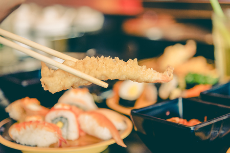 Tempura - Japanese deep fried prawns ,vintageの写真素材