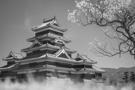 Matsumoto Castle is one of the most complete and beautiful among Japan's original castles ,black and whiteのeditorial素材