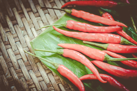 chilli on the Weave threshing basket , vintageの写真素材