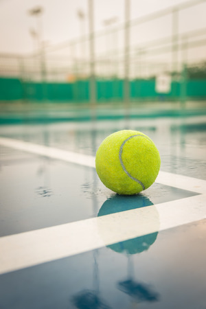 Tennis court with tennis ball close upの写真素材