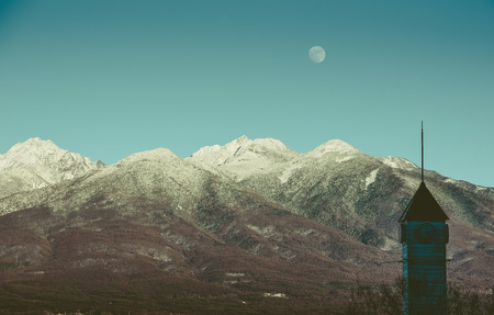 top of mountains ,moon , vintageの写真素材