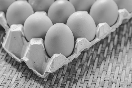 Close of package with eggs , black and whiteの写真素材