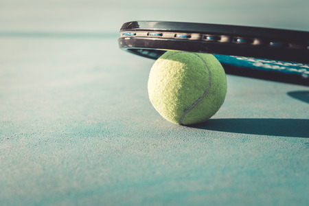 Tennis Ball and Racket , vintage toneの写真素材