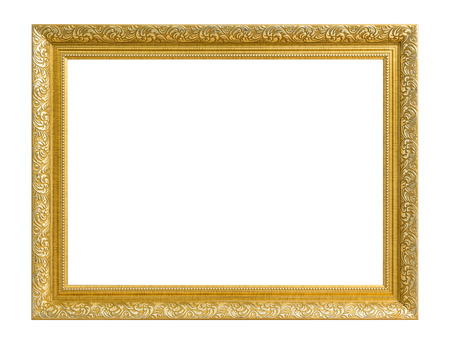 Gold frame. Gold/gilded arts and crafts pattern picture frame. Isolated on white

の写真素材