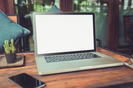 Laptop with coffee cup home office. ,  vintage toneの写真素材