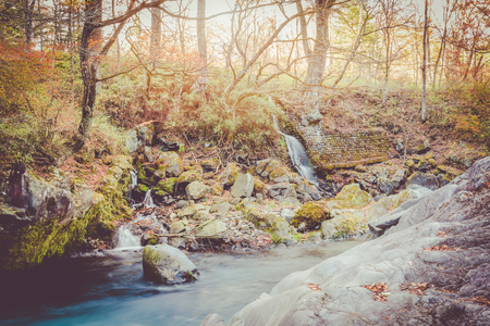 watercourse at nikko, japan sunset vintageの写真素材