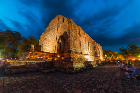 Light waving of candle rite walk at Maheyong Temple in Ayutthaya, Thailand.の写真素材