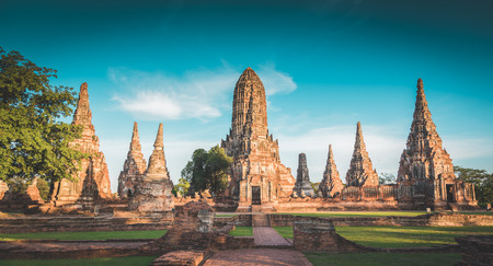 Landscape Ayutthaya Historical Park in Ayutthaya, Thailand. vintage toneの写真素材