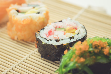 fresh sushi traditional japanese food , vintageの写真素材