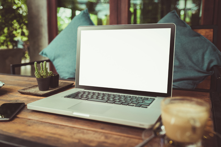 Laptop with coffee cup home office. ,  vintage toneの写真素材