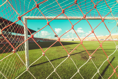 soccer net  at soccer stadium , vintage toneの写真素材