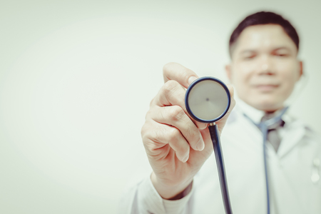 success smart medical doctor working on white background , vintage toneの写真素材