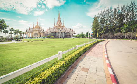 Temple , Wat thai They are public domain or treasure of Buddhism on blue sky , vintageのeditorial素材