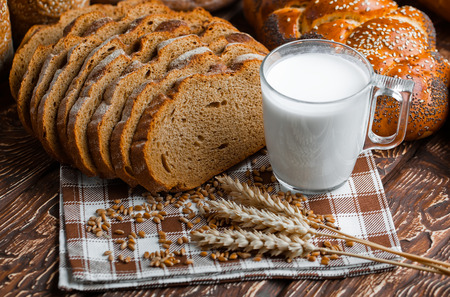 bread on the table and the old backgroundの写真素材