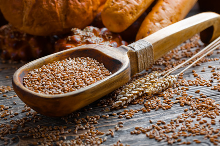 bread on the table and the old backgroundの写真素材