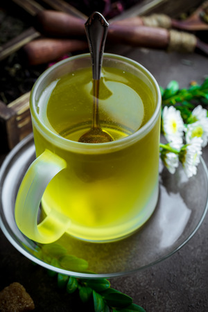 Tea on the old backgroundの写真素材