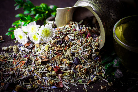 Tea on the old backgroundの写真素材