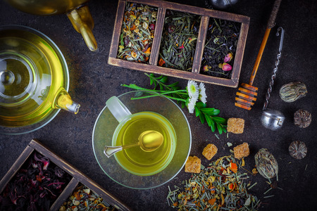 Tea on the old backgroundの写真素材