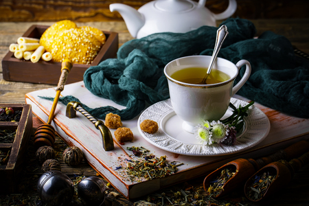 Tea on the old backgroundの写真素材