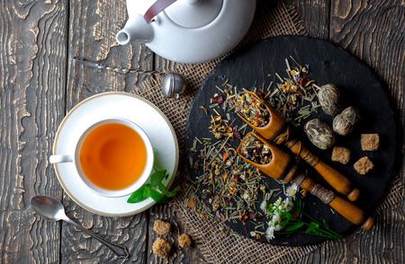 Tea on the old backgroundの写真素材