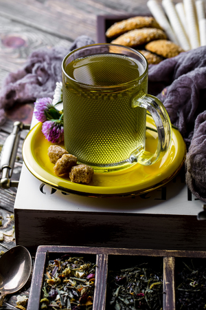 Tea on the old backgroundの写真素材