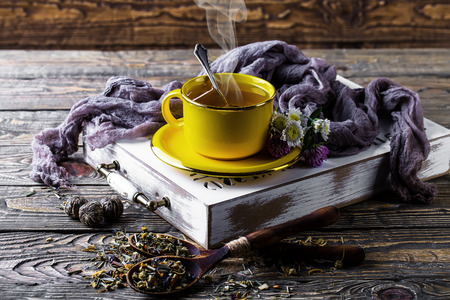 Tea on the old backgroundの写真素材