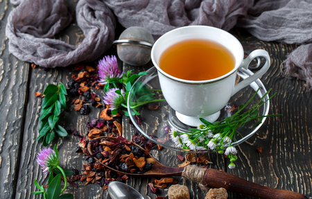 Tea on the old backgroundの写真素材