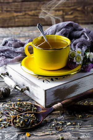 Tea on the old backgroundの写真素材