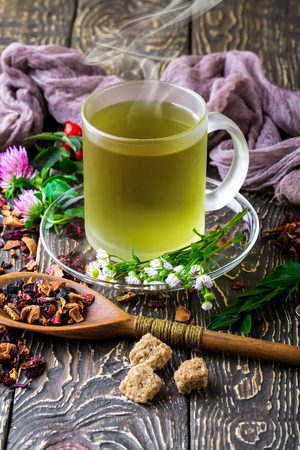 Tea on the old backgroundの写真素材
