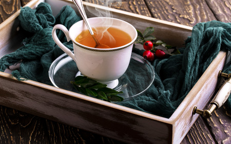 Tea on the old backgroundの写真素材