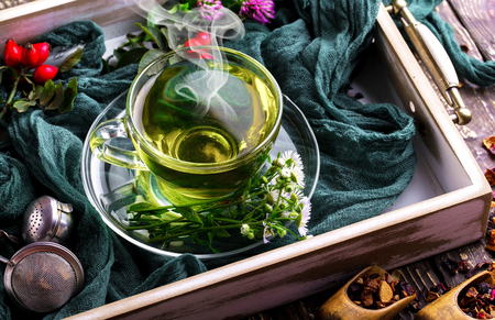 Tea on the old backgroundの写真素材