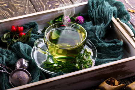 Tea on the old backgroundの写真素材