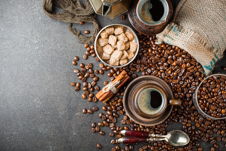 Black coffee on old backgroundの写真素材