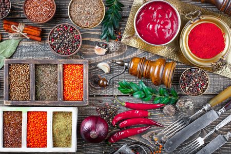 Spices and condiments for foodの写真素材