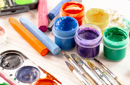 Paint brushes and paints for drawing.の写真素材