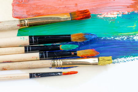 Paint brushes and paints for drawing.の写真素材