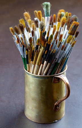 Paint brushes and paints for drawing.の写真素材