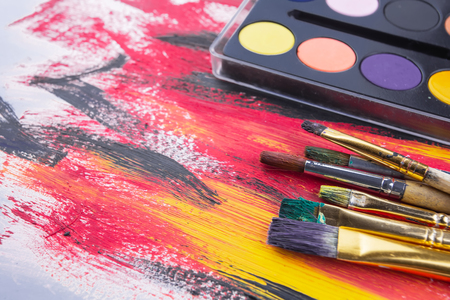 Paint brushes and paints for drawing.の写真素材