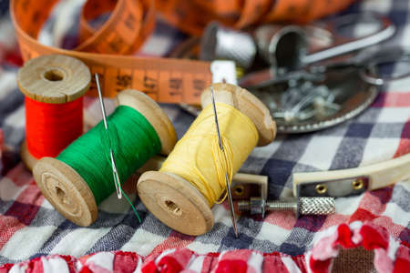 Threads, needles and sewing items.の写真素材