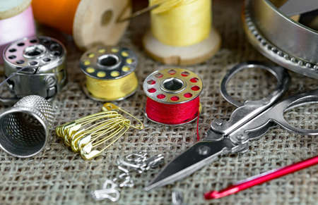 Threads, needles and sewing items.の写真素材