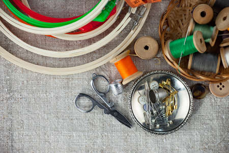 Threads, needles and sewing items.の写真素材