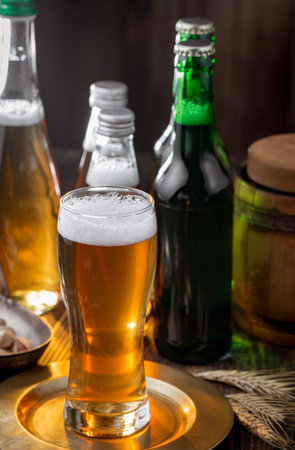 Beer in a glass on the table. Beer in a glass on the table.の写真素材