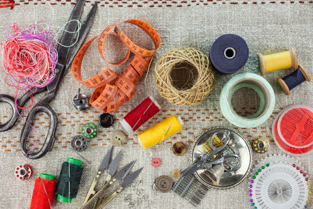 Sewing tools and accessories for sewing on a textured background