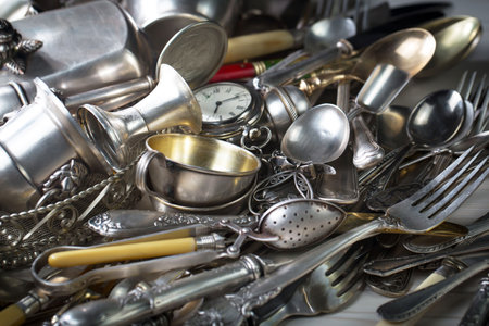 Vintage kitchen utensils on wooden table. Selective focus.の写真素材